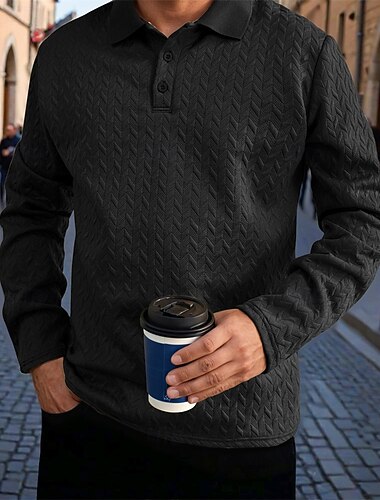  Herre Golf skjorte Golf poloskjorter Arbeid Avslappet Knaphul Langermet Grunnleggende Moderne عادي Knapper Jacquard Vår Høst Normal Svart Hvit Navyblå Kakifarget Militærgrønn Mørkegrå Golf skjorte