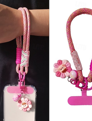  Nuovo cordino da polso stampato per cellulare, cordino corto per appendere fiori, cordino intrecciato corto a doppio uso, robusto cordino per appendere da viaggio all'aperto per uomo e donna.
