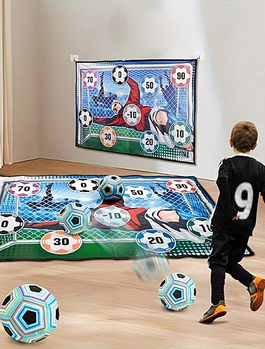  子供向けサッカーボールゲームセット &大人用 - 丈夫なポリエステル製屋内/屋外用フットボール練習マット イエロー - 番号付きボール6個付き。裏庭での楽しい家族での遊びや誕生日に最適です。 & クリスマス