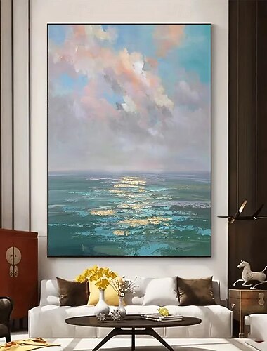 Dipinto a olio fatto a mano su tela, decorazione da parete, astratto, onde dell'oceano, paesaggio per la decorazione della casa, dipinto appeso su telaio teso/dipinto arrotolato senza cornice