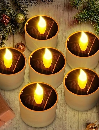  6/12 stk Jule Sollys Utendørs Vanntett LED Flameless Solar Te lys Ferie Hjem Utendørs Balkong Hage Terrasse Trapper Bryllup Julebelysning Dekorasjon