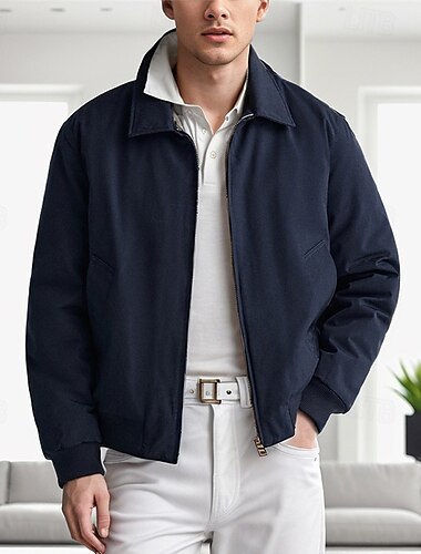  Men's Lightweight Jacket Casual Jacket Vacation Daily Pocket Spring Fall Plain Fashion Classic Lapel Regular Black Navy Blue Beige Jacket