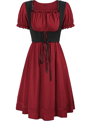  Retro Vintage Mittelalterlich Renaissance Lange Länge Kleid Damen Halloween Maskerade Themenparty Renaissance-Messe Festival Erwachsene Kleid