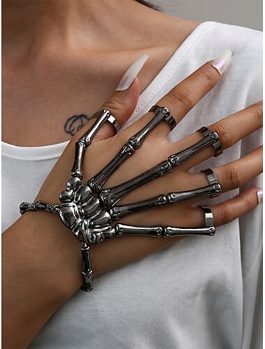  Bracelet squelette en alliage pour femme, accessoire d'Halloween, style punk gothique réglable, idéal pour les fêtes et le cosplay.