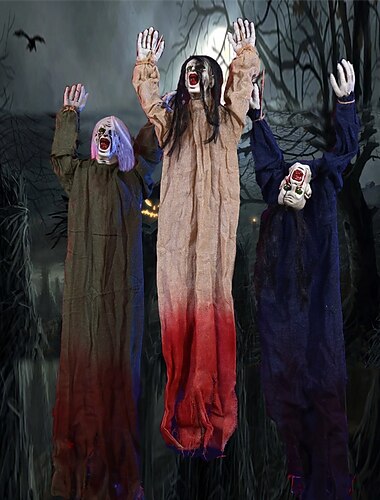  Décorations de fantômes suspendus pour Halloween, accessoires de fantômes hantés rampants effrayants avec des cheveux, décoration d'Halloween effrayante pour une fête d'horreur intérieure et