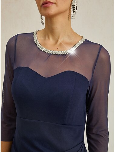  Per donna Abito maxi Tubino Elegante Festa Formale Tinta unica Manica 3/4 Girocollo Blu marino Estate Primavera Autunno