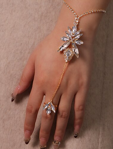  Damen Ringarmband / Sklavenarmband Vintage-Stil Blattform Tropfen Kostbar Vintage Mode Luxus Imitationsdiamant Armband Schmuck Gold Für Party Straße Geschenk Verlobung