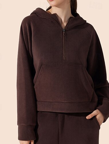  Damen Outdoor-Sweatshirt Winddicht Warm Tasche Langarm Sport Einfarbig Oberteil Für Fitnessstudio Fitnesstraining Fitness Sportkleidung
