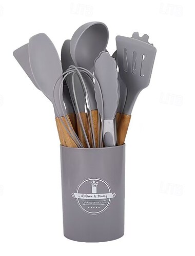  Set di 12 utensili da cucina in silicone, utensili da cucina antiaderenti tra cui spatola, paletta, pinze e frusta, utensili da cucina in silicone resistenti al calore per cuocere e mescolare