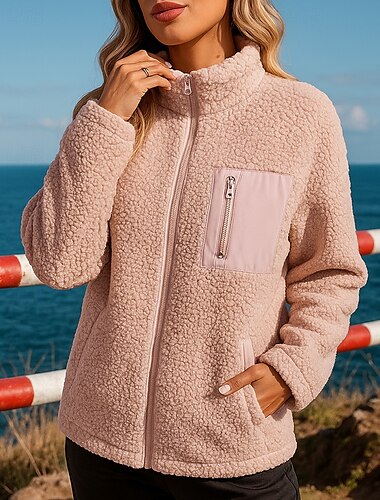 Damskie Płaszcz do rekreacji na świeżym powietrzu Kurtka polarowa Polar Soft Kieszeń Pełny zameczek Długi rękaw Top Athleisure Odporność na wiatr Lekki Ciepłe Piesze wycieczki Trening Obuwie sportowe