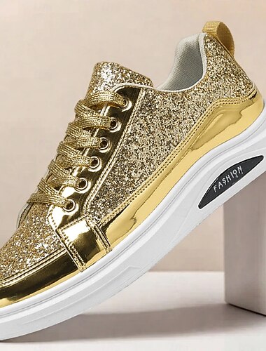 Baskets à paillettes dorées pour hommes, chaussures de mode décontractées pour fêtes streetwear et événements de vacances