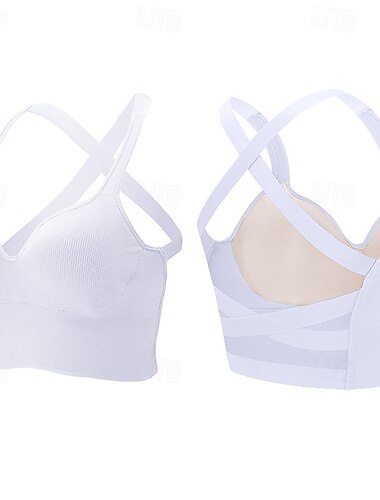  Mulheres Sutiã de ioga Sutiã Esportivo Roupa-Interior Roupas leves Respirável Sem Aros Acolchoado Cor Sólida / Simples Esporte Roupas Esportivas Preto Branco Pilates Corrida Ioga