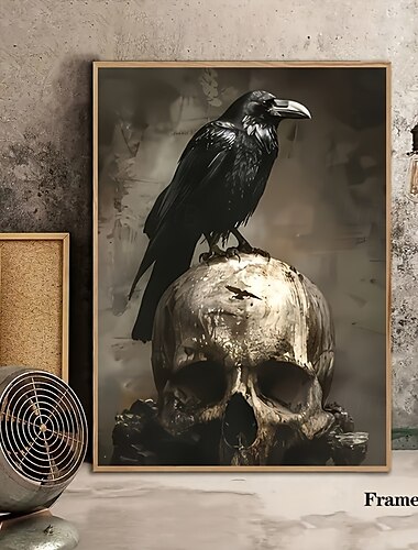  corvo gotico d'epoca &Poster artistico su tela raffigurante un teschio - decorazione murale ad alta definizione senza cornice per camera da letto, soggiorno, ufficio, casa - perfetto per Halloween
