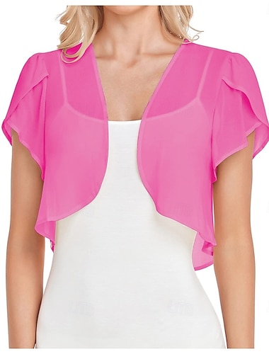  Dames Wrap Elegante Zonnebescherming Korte Mouw Chiffon Bruiloft Wraps Met Pure Kleur Voor Bruiloft Zomer