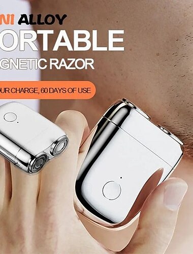  防水ポータブルUSBメンズシェーバー、デュアルヘッドマグネット式ミニ電動カミソリ、コンパクトな男性用ヒゲトリマー、充電式USB充電、旅行に便利なシェービングデバイス