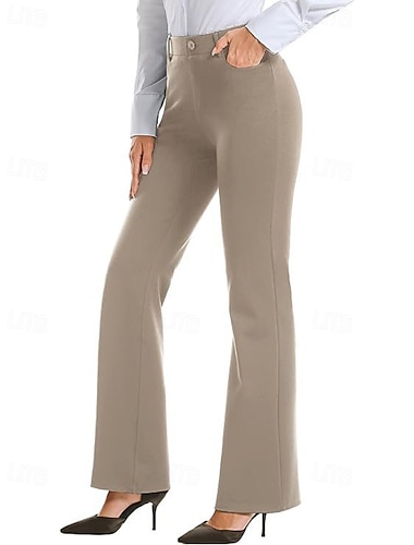  Dames Pakken Modieus Streetwear Volledige lengte Natuurlijk Effen Zak Elastische taille Zacht Formeel Buiten Kantoor Zwart Donker Marine Khaki Herfst Normale pasvorm