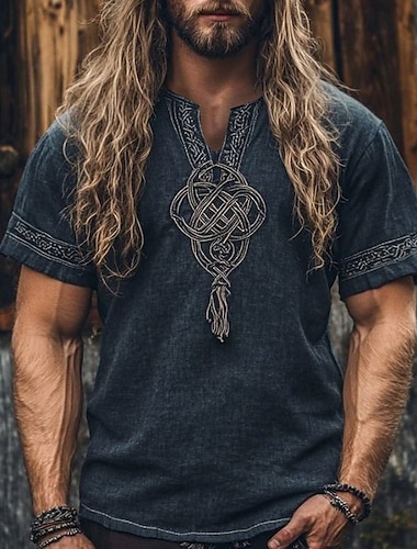  Herr Skjorta Casual skjorta Viking Semester Hawaiisk Mörkblå Kortärmad V-hals Sommar Vår Kläder Etnisk & Religös