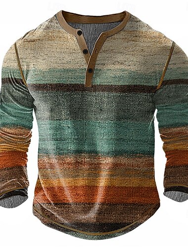  Homens Gráfico Camisa Henley Camiseta Waffle Manga Longa Vintage Diário Retro Vintage Esportes Casual Feriado Outono Primavera Verão Todas as Estações Marron Escuro Azul Verde Roxo Henley Camiseta
