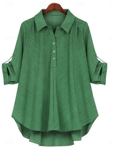  Dam Skjorta Ensfärgat Stylish Ledigt Långärmad Tröjkrage Vanliga toppar Dagligen Knappar Svart Grön Grå Sommar Vår Höst