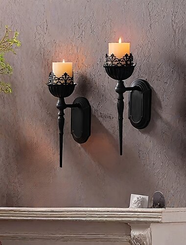 Svarta vintage ljusstakar, svart krona och spira design väggmonterad, perfekt dekoration för vardagsrum, innergård, sovrum, trappa, jul, halloween, alla hjärtans dag present 1 st