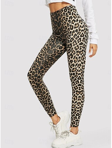  Dam Damasker Streetwear Lång Hög midja Leopard Tryck Högt snitt Mateial som andas Mjuk Elastisk Utekväll Streetwear Leopardtryckt Leopard Höst Normal