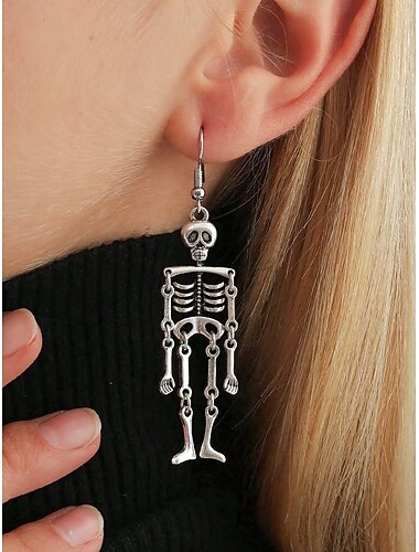  Boucles d'oreilles pendantes squelette d'Halloween pour femmes – alliage, design osseux mobile, bijoux effrayants et amusants pour fêtes, cosplay et événements costumés
