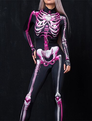  Skelet Halloween Bodysuit Kattedragt til hele kroppen Skræmmende kostume Børne Voksne Herre Dame Drenge Halloween Karneval De dødes dag Ydeevne Fest Natklub Nemme Halloween kostumer Klæd dig ud