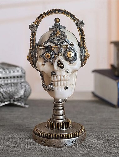  halloween gonosz mechanikus bobblehead koponya figura, ijesztő gyanta csontvázfej asztali dekoráció, hátborzongató irodai asztaldísz kísértetjárta ház horror dekorációhoz