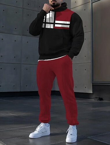  Per uomo Geometrico Blocco di colori 2 pezzi Set di felpe 3D Tuta Felpa con Cappuccio Manica Lunga Pantaloni lunghi Con Cappuccio Sportivo Casual Quotidiano Athleisure Stampa 3D Primavera Autunno