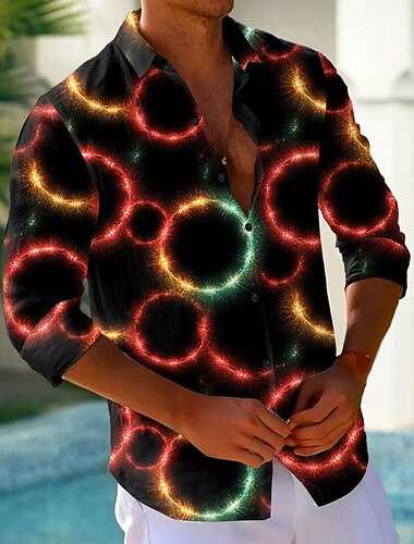  Homme Géométrique Cercle Lueur néon Chemise Chemise Boutonnée Chemise décontractée manche longue Mode Décontractée Vacances Quotidien Vêtements de rue Été Printemps Col Rabattu Impression 3D chemises