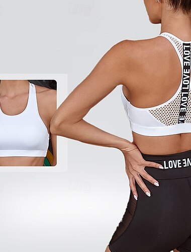  Dam Behå med racerback Yoga Crop Linne Sportbehåar Underkläder Stöd Andningsfunktion Ihålig Vadderad Enfärgad / vanlig färg Sport Sportkläder Svart Vit Gym Volleyboll Löpning