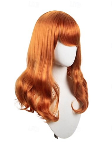  פאות קוספליי כתום מתולתל שיער סינטטי ארוך פאות נשים פאות למסיבה