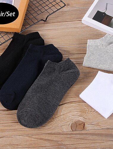  Homens 5 pares Pacotes múltiplos Meias Meias de Corrida Meias casuais Preto Branco Cor Tecido Férias Desportos e Ar livre Diário Básico Média Primavera Outono Moda Casual