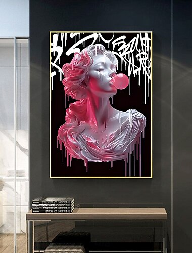  schickes rosa Mädchen mit Luftballons auf Leinwand – moderne, fließende Wanddekoration für das Wohnzimmer &Küche wiederverwendbar kein Rahmen erforderlich