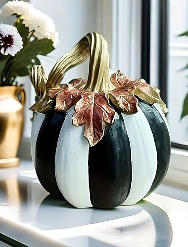  charmig svart &vitrutig pumpafigur - höstdekoration i harts på bord, perfekt för Thanksgiving &Halloween, mångsidig mittpunktsdekoration för både inomhus och utomhusbruk