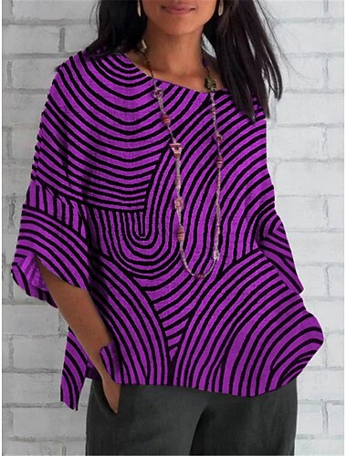  Per donna Camicia Geometrico Quotidiano Casual Manica 3/4 Girocollo Top Regolari Quotidiano Ferie Stampato Rosso Blu Reale Blu Viola Verde Estate Primavera Autunno