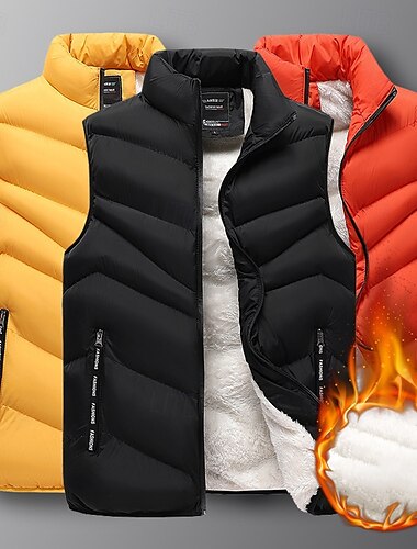  Herre Trekking-vest Fleecevest Dunvest Uden ærmer Vest Udendørs Hold Varm Vinter Lomme Polyester Sort Gul Orange Jagt Fiskeri Klatring