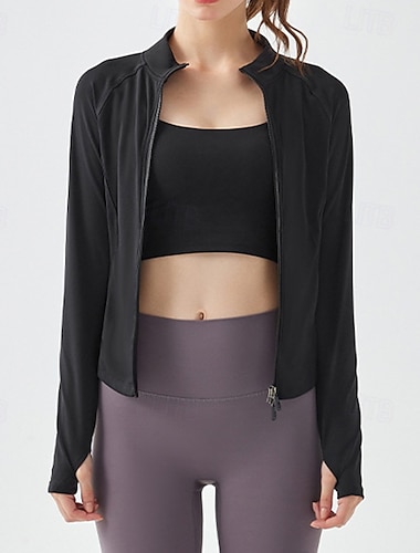  Damen Trainingsjacke Leicht Vollreißverschluss Langarm Sport Einfarbig Oberteil Für Fitnessstudio Fitnesstraining Fitness Sportkleidung