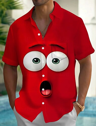  Per uomo Cartoni animati Divertente Faccia Sorridente Camicia Camicia Estiva Camicia con Bottoni Manica Corta Moda Casual All'aperto Vacanza Abbigliamento Quotidiano Estate Primavera Collo ripiegato