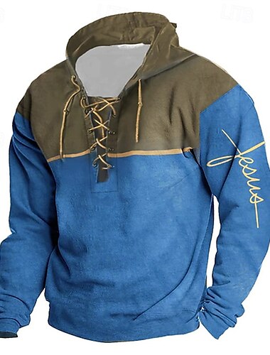  Herren Kapuzensweatshirt Blau Mit Kapuze Farbblock Schnürung Patchwork Sport & Outdoor Täglich Ferien Polyester Streetwear Basic Lässig Frühling Herbst Bekleidung Kapuzenpullover Sweatshirts