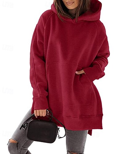  Per donna Felpa con cappuccio Semplice Streetwear Casual Manica Lunga Con Cappuccio Top Regolari Streetwear Ferie Tasca Nero Rosa Vino Beige Azzurro Inverno