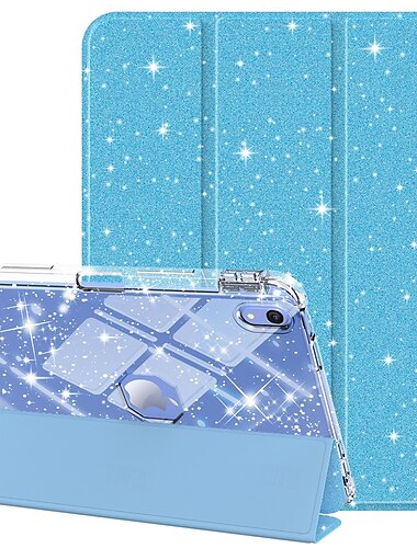  Tablette Etuis coque Pour Apple iPad 10e 10,9" iPad 9e, 8e, 7e génération 10,2 pouces Porte-Crayon Support à trois volets Protection complète du corps Brillant TPU faux cuir