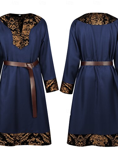  Retro Vintage Rockabilly Camisa Túnica Guerreiro Cavalheiro Viking Floral Jacquard Fantasia Homens Celta Dia Das Bruxas Carnaval Espetáculo Festa LARP Adulto Casaco Cinto
