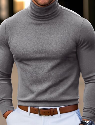  رجالي تي الأعلى قميص طويل الأكمام الياقة المدورة وهمية كم طويل رقبة عالية عنق كومة الخريف الشتاء ربيع & الصيف لون الصلبة يوميا كاجوال أسلوب الشارع رقبة طويلة عادي رسمي الأماكن المفتوحة شارع