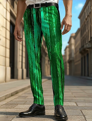  Herr Randig Gradientfärg Kostymbyxor Långbyxor Casual byxor Medium Midja Mode Ledigt Utomhus Semester Helgdag Sommar Vår Höst 3D-tryck Blå Brun Grön