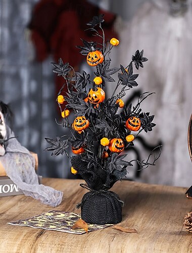  Halloween-kurpitsan vaahteranlehdet keinotekoinen ruukkukasvi, aavemainen musta kurpitsapuun sisustus, pelottava halloween-pöytäkoristeet kotiin, juhliin, sisätiloihin