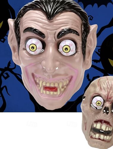  Maschera da clown di Halloween per adulti, costumi spaventosi realistici, maschera di plastica per il viso, maschera horror primaverile che fa scoppiare gli occhi, maschera da Joker inquietante per la