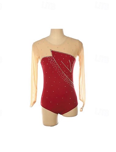  Šaty na bruslení Dámské Dívčí Buz Pateni Šaty Červená Slátanina Otevřít Zpět Síťka Spandex Elastické Trénink Profesionální Soutěž Bruslařské oblečení Zahřívací Křišťál a napodobenina Bez rukávů