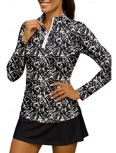  Per donna Grafico Arte astratta Maglietta sportiva Polo da golf Maglia da tennis Manica Lunga Cerniera Floreale UPF50+ Resistente ai Raggi UV Alta elasticità Traspirante Pallavolo Tennis Golf Collo