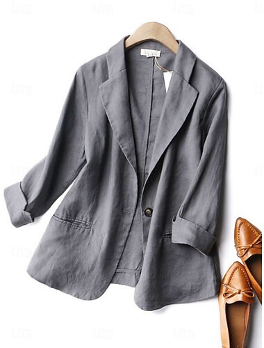 Mujer chaqueta Cómodo Transpirable Bolsillo Casual Plano Oficina Calle Casual Ropa Cotidiana Botonadura Simple Regular Cuello Vuelto Ajuste regular Manga Larga Ropa de calle Azul Piscina Beige Gris